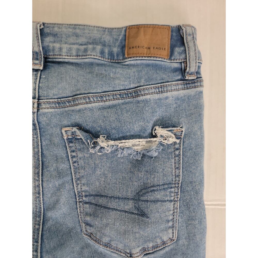 AMERICAN EAGLE Flare Jeans SZ 6 Super High Rise Distressed Cross Waist Y2K 90s - Picture 11 of 11